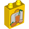 Duplo, Brick 1 x 2 x 2 with Oranges and Glass of Orange Juice with Green Straw Pattern