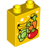 Duplo, Brick 1 x 2 x 2 with Fruits and Vegetables (Bananas, Carrots, Tomato and Broccoli) Pattern