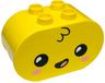 Duplo, Brick 2 x 4 x 2 Rounded Ends with Black Eyes with White Pupils, Tuft of Hair, and Coral Cheeks and Tongue Pattern