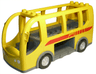 Duplo Bus with Dark Bluish Gray Chassis and Flat Silver Wheels, with Red Bus Silhouette and Broken Stripe Pattern