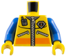 Torso Jacket with Orange Stripe, Silver Zippers, Dark Bluish Gray Collar, and City Coast Guard Logo, Radio Pattern / Blue Arms / Yellow Hands