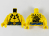 Torso Pirate Bare Chest with Muscles Outline, Blue Sash with Gold Stripes and Clasp, Black Anchor, Mermaids, Parrots, and Ship Tattoos Pattern / Yellow Arms / Yellow Hands