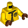 Torso Quidditch Robe over Sweater, Yellow Collar and Hufflepuff Crest and Dark Orange Lacing Pattern / Yellow Arms / Reddish Brown Hands