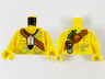 Torso Bare Chest Muscles Outline, Feather Necklace, Dark Orange Crossbelt and Light Bluish Gray Filigree Tattoos Pattern / Yellow Arms / Yellow Hands