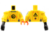 Torso Armor Black Wrench, Orange Panel Lines Pattern / Yellow Arm Left with Black 'S' Pattern and Orange Hand / Yellow Mech Arm and Black Claw Right