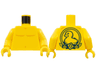 Torso Bare Chest with Medium Nougat Muscles Outline and Navel, Duckling Tattoo in Dark Blue Rope Circle with Flower and Leaves on Back Pattern / Yellow Arms / Yellow Hands