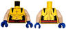 Torso Super Hero Costume with Reddish Brown Muscles Outline, Black Jagged Panels, Red Belt with X-Men Logo Buckle Pattern / Light Nougat Arms / Blue Hands