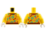 Torso Top with Reddish Brown Collar and Hem, Bright Light Blue, Coral, and Red Circles and Triangles Pattern / Yellow Arms / White Hands