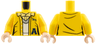 Torso Female Vest with Dark Blue Letter A and 'Troy', Bright Light Yellow Shirt Collar, White V-Neck Sweater Pattern / Yellow Arms / Light Nougat Hands
