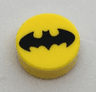 Tile, Round 1 x 1 with Black Bat Batman Logo Pattern