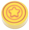 Tile, Round 1 x 1 with Reddish Brown and Dark Orange Star and Concentric Circles Pattern (Animal Crossing Bell)