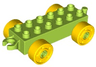 Duplo Car Base 2 x 6 with Open Hitch End and Yellow Wheels with Fake Bolts