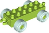 Duplo Car Base 2 x 6 with Open Hitch End and Light Aqua Wheels with Fake Bolts