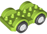Duplo Car Base 2 x 6 with Black Tires and White Wheels on Fixed Axles
