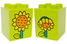 Duplo, Brick 2 x 2 x 2 with Stem, Leaf and Orange and Yellow Sunflower Pattern on Both Sides