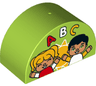 Duplo, Brick 2 x 4 x 2 Slope Curved Double with Sun, Girl and Boy, and 'ABC' Pattern