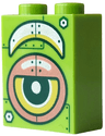 Brick 1 x 2 x 2 with Inside Stud Holder with Yellow Robot Eye and Eyebrow with Copper and Silver Armor Plates and Black Rivets Pattern