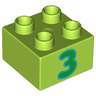 Duplo, Brick 2 x 2 with Green Number 3 with Medium Azure Outline Pattern