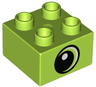 Duplo, Brick 2 x 2 with Circled Black Eye Large Looking Left with Crescent and White Pupil Pattern