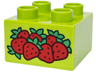Duplo, Brick 2 x 2 with Red and Bright Green Strawberries Pattern
