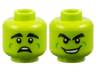 Minifigure, Head Dual Sided Alien, Thick Black Eyebrows, Bright Green Cheek Dimples, Scared / Wide Grin with Teeth Pattern
