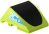 Wedge 4 x 3 Triple Curved No Studs with Black Parabolic Top, Blue and Medium Azure Triangular Squiggles with White Circles Pattern