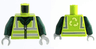 Torso Safety Vest with Zipper and Reflective Stripes over Dark Green Shirt, Recycling Arrows on Back Pattern / Dark Green Arms / Light Bluish Gray Hands
