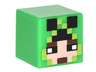 Minifigure, Head, Modified Cube with Pixelated Light Nougat Face, Black Eyes, Dark Brown Eyebrows and Mouth, and Creeper Hood Pattern (Minecraft Skin)