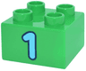 Duplo, Brick 2 x 2 with Medium Azure Number 1 with Dark Blue Outline Pattern