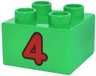 Duplo, Brick 2 x 2 with Red Number 4 with Dark Red Outline Pattern