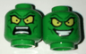 Minifigure, Head Dual Sided Alien with Large Yellow Eyes, Angry / Wide Evil Grin Pattern (Green Goblin)