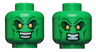 Minifigure, Head Dual Sided Alien Dark Green Eyebrows and Cheek Lines, Small Yellow Eyes, Smile / Angry Pattern