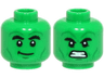 Minifigure, Head Dual Sided Black Bushy Eyebrows, Dark Green Chin Dimple, Green Cheek Lines, Stubble and Wrinkles, Lopsided Grin / Angry Bared Teeth Pattern