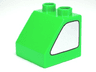 Duplo, Brick 2 x 2 x 1 1/2 Slope 45 with Metallic Silver Window Pattern on Both Sides