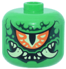 Minifigure, Head, Modified Giant Orange Eye, Yellowish Green Fangs, Dark Green Skin Wrinkles Pattern