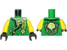 Torso Tunic with Dark Green Hems, Gold Trim, Yellowish Green Shirt, Ninjago Logogram 'MOE', Letter L on Back Pattern / Yellow Arms / Black Hands