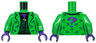 Torso Suit Jacket with Lapels over Vest with Buttons, Tie and Black Undershirt, Dark Green, Gold, and Dark Purple Question Marks Pattern / Bright Green Arms / Dark Purple Hands