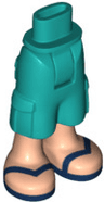 Mini Doll Hips and Trousers Cropped Large Pockets, Light Nougat Legs and Dark Blue Sandals with V-Shaped Straps Pattern - Thick Hinge