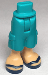 Mini Doll Hips and Trousers Cropped Large Pockets with Molded Medium Tan Legs and Printed Dark Blue Sandals with V-Shaped Straps Pattern - Thin Hinge