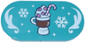 Tile, Round 2 x 4 Oval with Reddish Brown Hot Chocolate Mug, Dark Pink Marshmallows and Candy Cane, White Swirls and Snowflakes Pattern