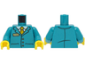 Torso Suit Jacket with 3 Buttons and Pockets over White Shirt, Bright Light Orange Tie, Gold Badge Pattern / Dark Turquoise Arms / Yellow Hands