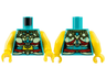 Torso Female Top, Yellowish Green Ornate Costume, Red Ribbons, Gold Trim, Yellow Midriff Pattern / Yellow Arms / Yellow Hands