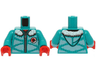Torso Winter Jacket Padded with Hood, Metallic Light Blue Panels, Zipper and White Fur Lining Pattern (BAM) / Dark Turquoise Arms / Red Hands
