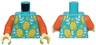Torso Top with Bright Light Orange, Bright Light Yellow and Lime Pineapples and White Leaves Pattern / Reddish Orange Arms / Bright Light Yellow Hands