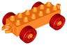 Duplo Car Base 2 x 6 with Open Hitch End and Red Wheels with Fake Bolts