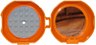 Container, Pod with Light Bluish Gray 6 x 6 Round Plate and Orange 1 x 2 Plate with Ninjago Pattern (Stickers) - Set 853759