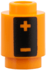 Brick, Round 1 x 1 with + and - in Black Panel, Battery Pattern