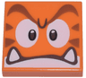 Tile 2 x 2 with Angry Reddish Brown Eyebrows, Dark Brown and White Eyes, Closed Mouth with Bottom Fangs Pattern (Super Mario Cat Goomba Face)