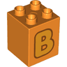 Duplo, Brick 2 x 2 x 2 with Bright Light Orange Capital Letter B with Reddish Brown Outline Pattern