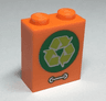 Brick 1 x 2 x 2 with Inside Stud Holder with Lime Recycling Arrows in Green Circle and Silver Door Handle Pattern